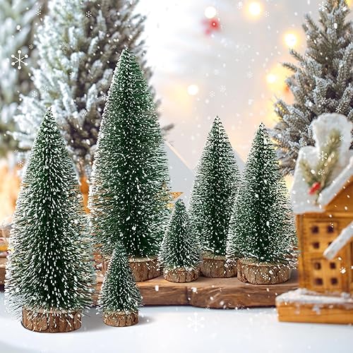 Miniatura 4 de 6 piezas mini decoraciones de árboles de Navidad pequeños árboles de brocha mesa artificial para interiores y exteriores hogar habitación y fiesta