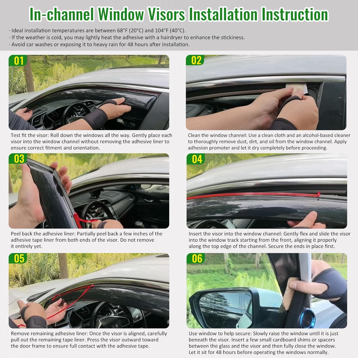 in Channel Window Rain Guards, Compatible with 2022-2025 Toyota Tundra Crew Cab, Slim in-Channel Style Smoke/Tinted Acrylic, 4PCS, Side Window Deflectors