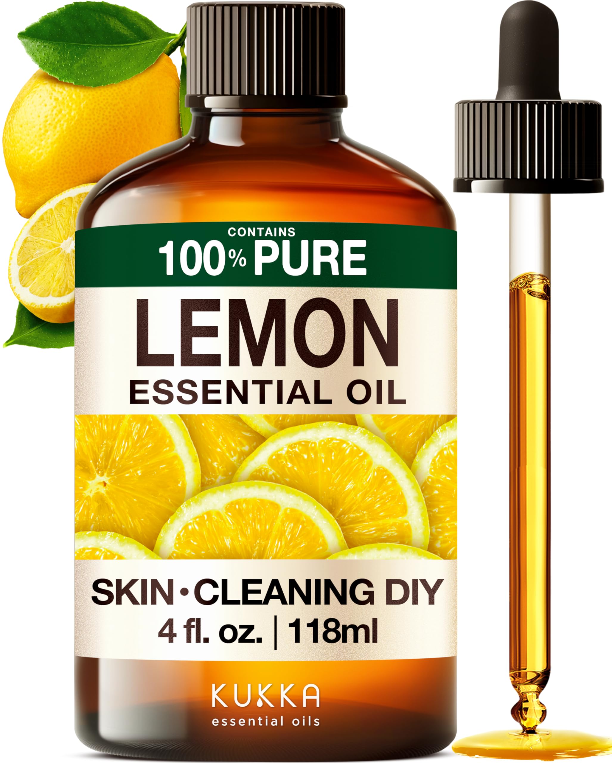 Kukka Lemon Essential Oil for Skin Cleaning - 118ml - 100% Pure Natural, Fresh Lemon Scent, for Diffuser, Aromatherapy, Soap Making Scent & DIYUSDA OrganicClimatePartner certified