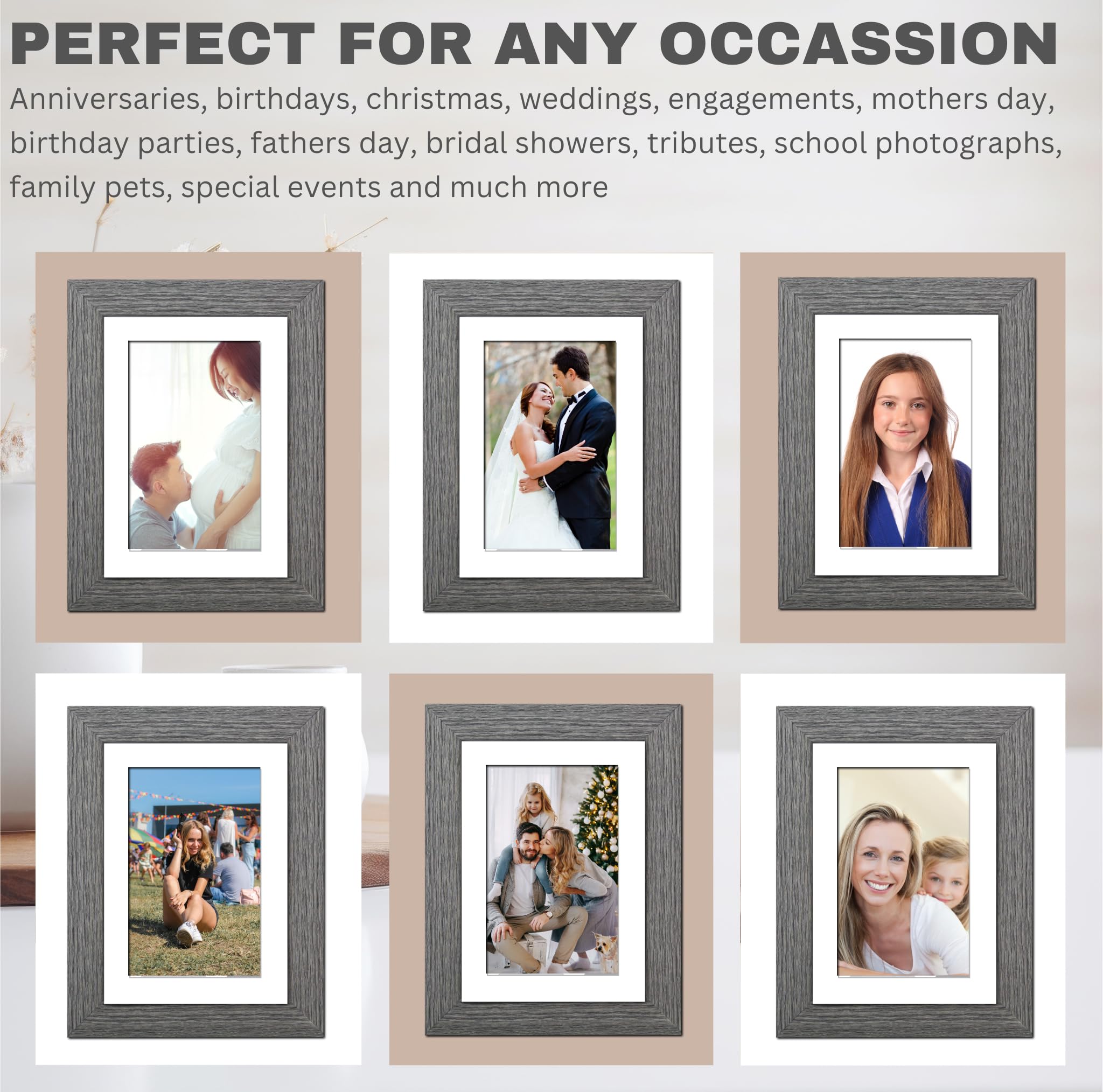 Picture Frame 7 x 5, Dark Grey, Pack of 3, Freestanding and Wall Mountable, 13 x 18 cm, 7x5 Picture Frames - Image 2