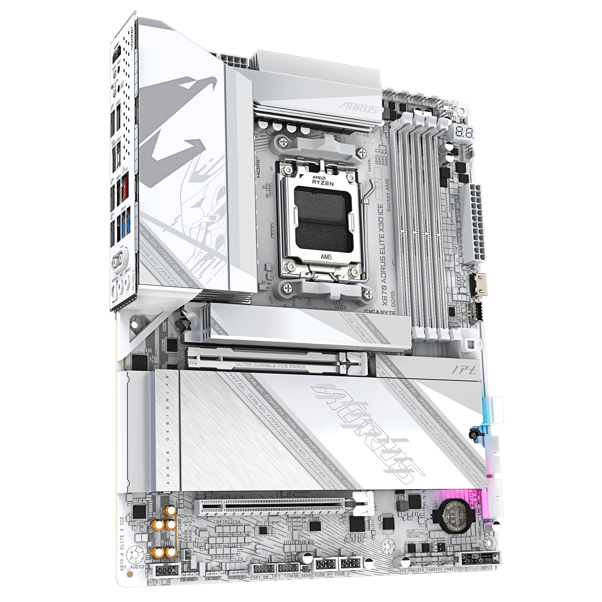 GIGABYTE Płyta główna X870 AORUS ELITE X3D ICE - obsługuje procesory AMD Ryzen 9000, 16+2+2-fazowy cyfrowy VRM, do 9000 Hz DDR5 (OC), 2xPCIe 5.0 + 2xPCIe 4.0, Wi-Fi 7, 2.5 GbE LAN, USB 4