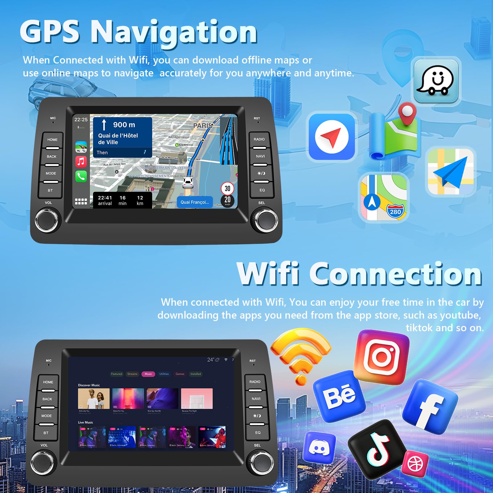 Carplay Autoradio per Fiat Panda 169 (2002-2012), 2GB+64GB Android Auto Bluetooth Car Stereo con GPS Navigation WiFi RDS/FM Radio SWC USB Mirror Link Canbus + Telecamera Posteriore
