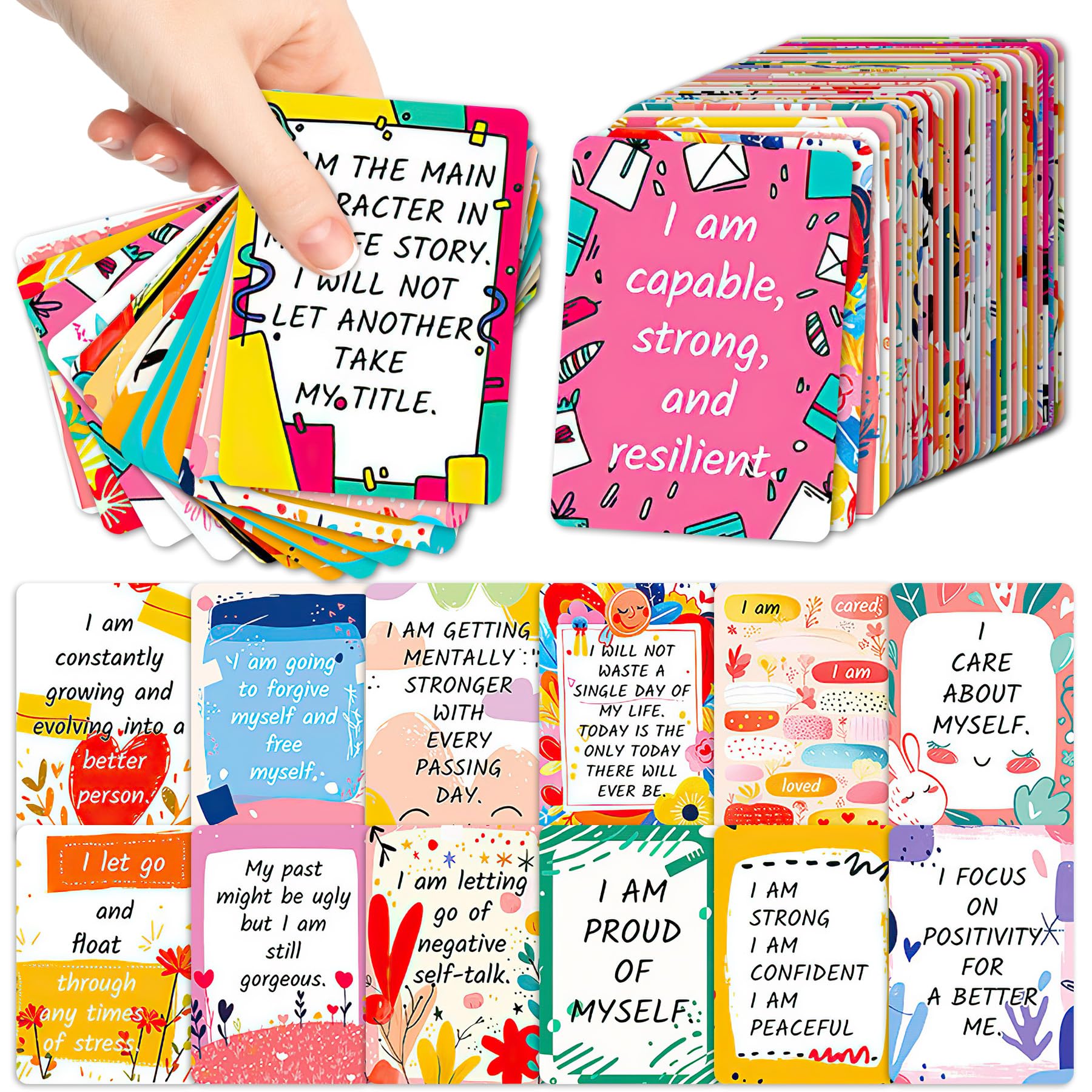 RAORAOYUE 50 Pcs Positive Affirmations Cards, 2.52 * 3.5 Inch Inspirational Motivational Cards for Women, Employees Coworkers, and Kids, Blank Back