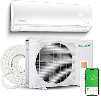Filterbuy 12,000 BTU Mini Split AC Heating System, 17 SEER2, 230V, Ductless Inverter Heat Pump, R32, WiFi + Alexa + More, Self-Cleaning, ETL & AHRI Certified, Up to 550 Sq Ft, Install Kit Included