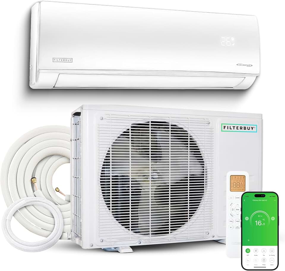 Filterbuy 12,000 BTU Mini Split AC Heating System, 17 SEER2, 230V, Ductless Inverter Heat Pump, R32, WiFi + Alexa + More, Self-Cleaning, ETL & AHRI Certified, Up to 550 Sq Ft