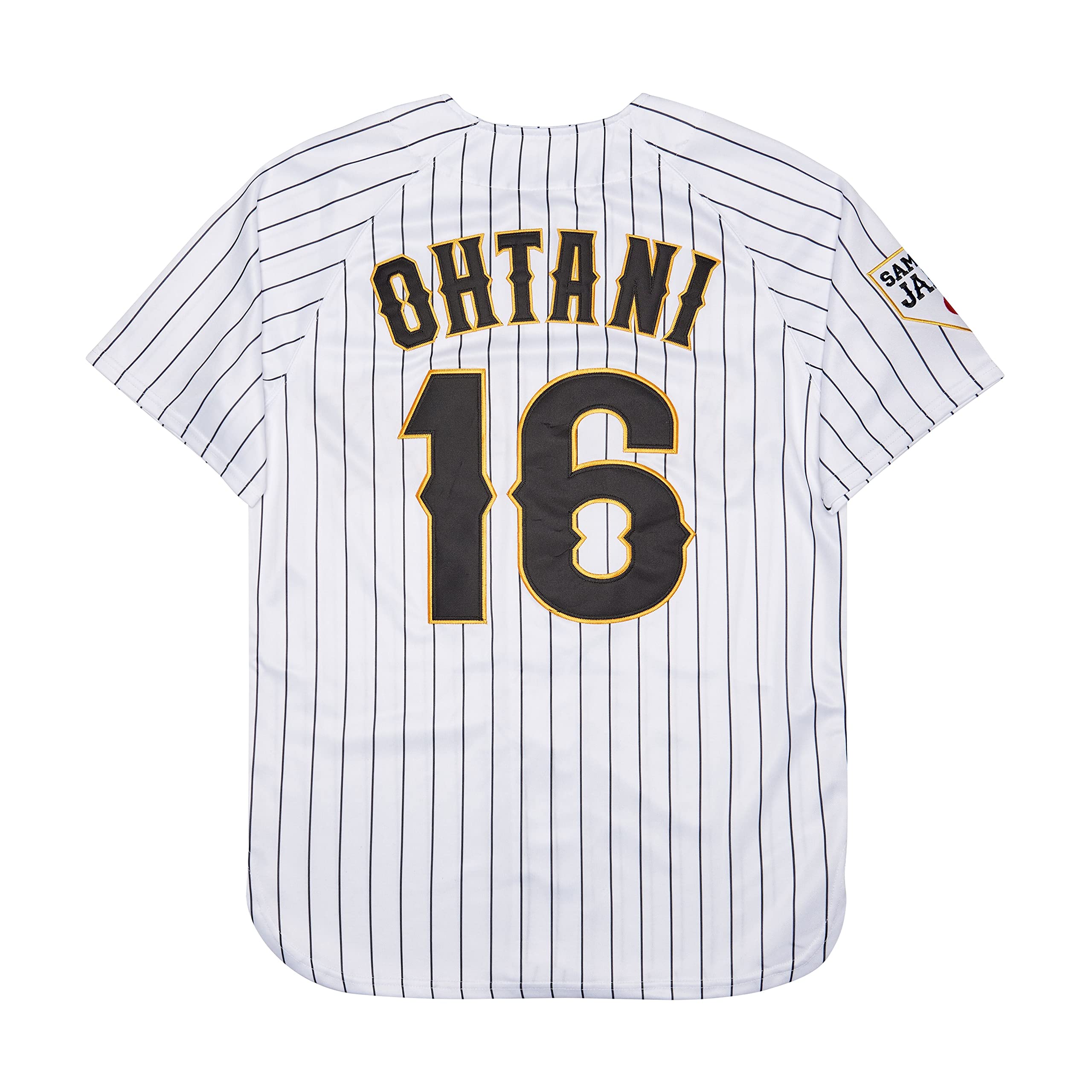 Herren #16 Ohtani Japan Samurai Weiß Schwarz Nadelstreifen Hip Hop Baseballtrikot