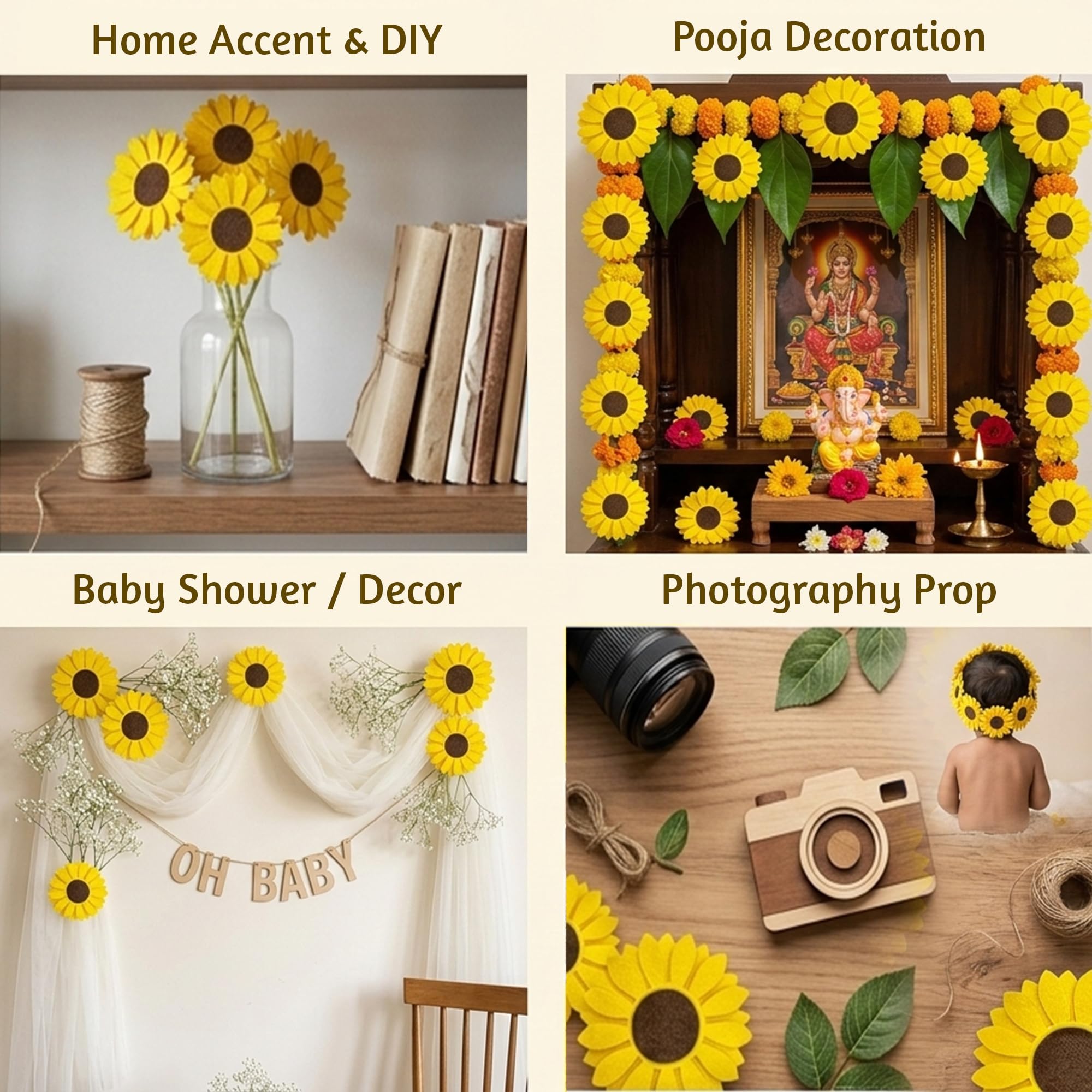Sunflower Wall Decor - 12 Artificial Flowers -6 Sunflower Wall Decor - 12 Artificial Flowers -6