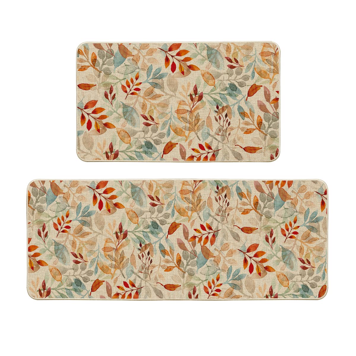 Artoid Mode Watercolor Leaves Eucalyptus Fall Kitchen Mats Set of 2, Home Decor Low-Profile Kitchen Rugs for Floor - 17x29 and 17x47 Inch