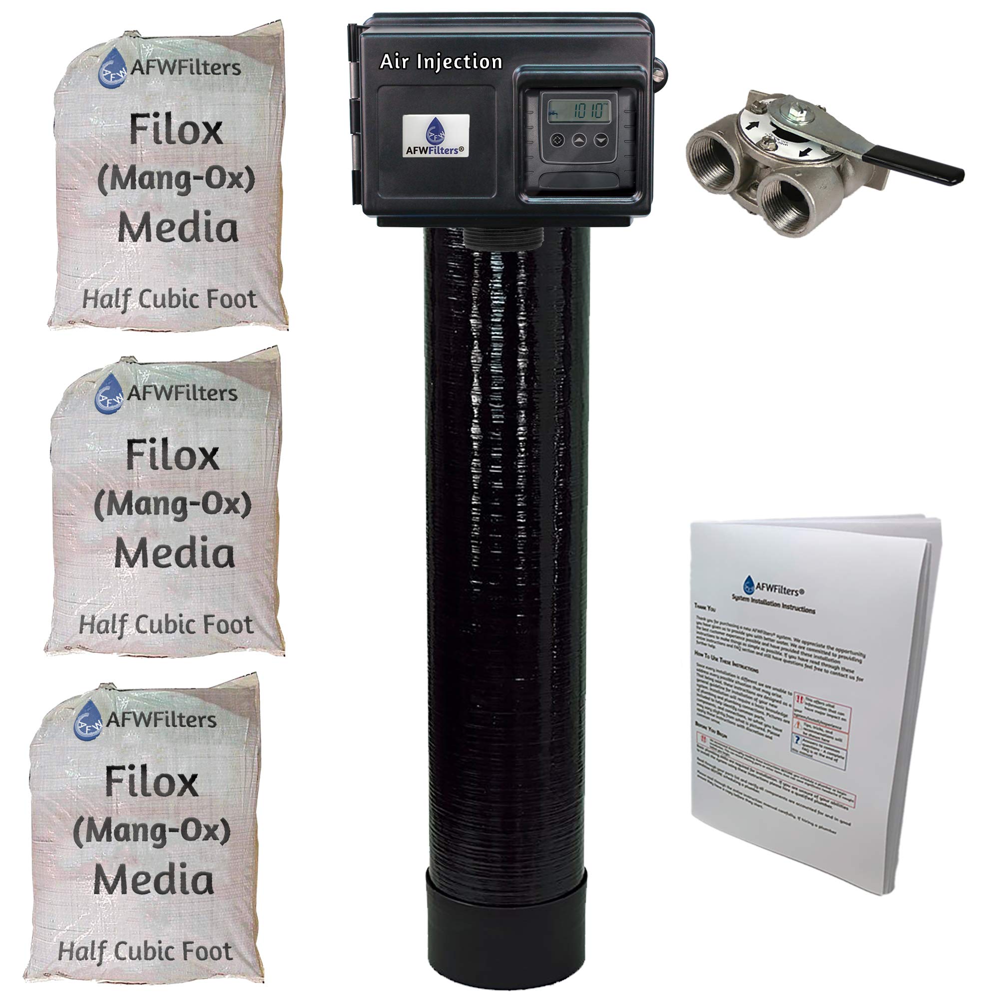 AFWFilters AIP15 Air Injection Platinum Iron, Manganese, Hydrogen Sulfide Filter (Standard Black Tank, Stainless Steel Bypass) (1