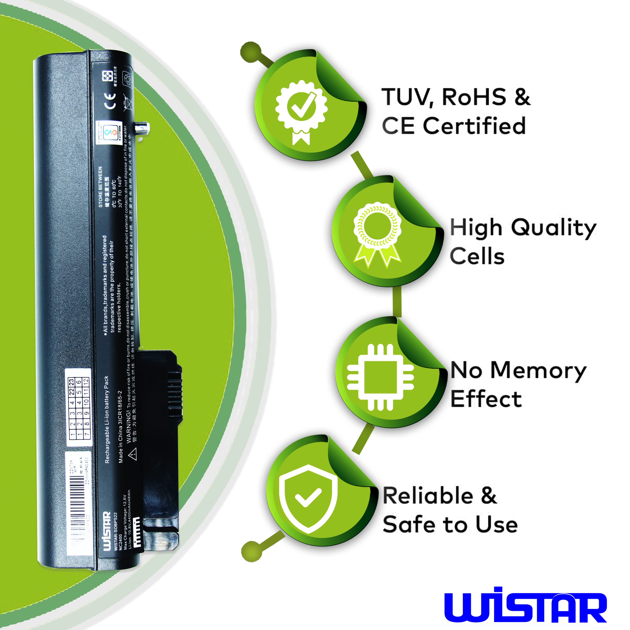 WISTAR Laptop Battery Compatible for HP EliteBook 2530P 2540P HP