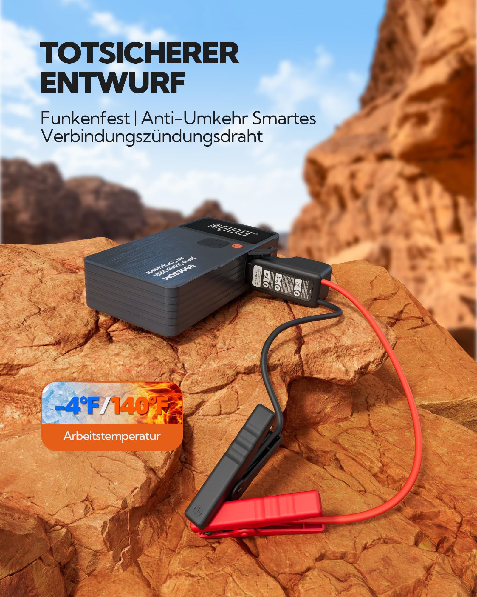 Starthilfe Powerbank für PKW mit 7 in 1 Portablem Luftkompressor,Powerpack kfz Booster mit 12000 mAh,Auto Jump Starter Batterie mit LED Lampe und USB-C Ladung,Reiseset und Notfallwerkzeug