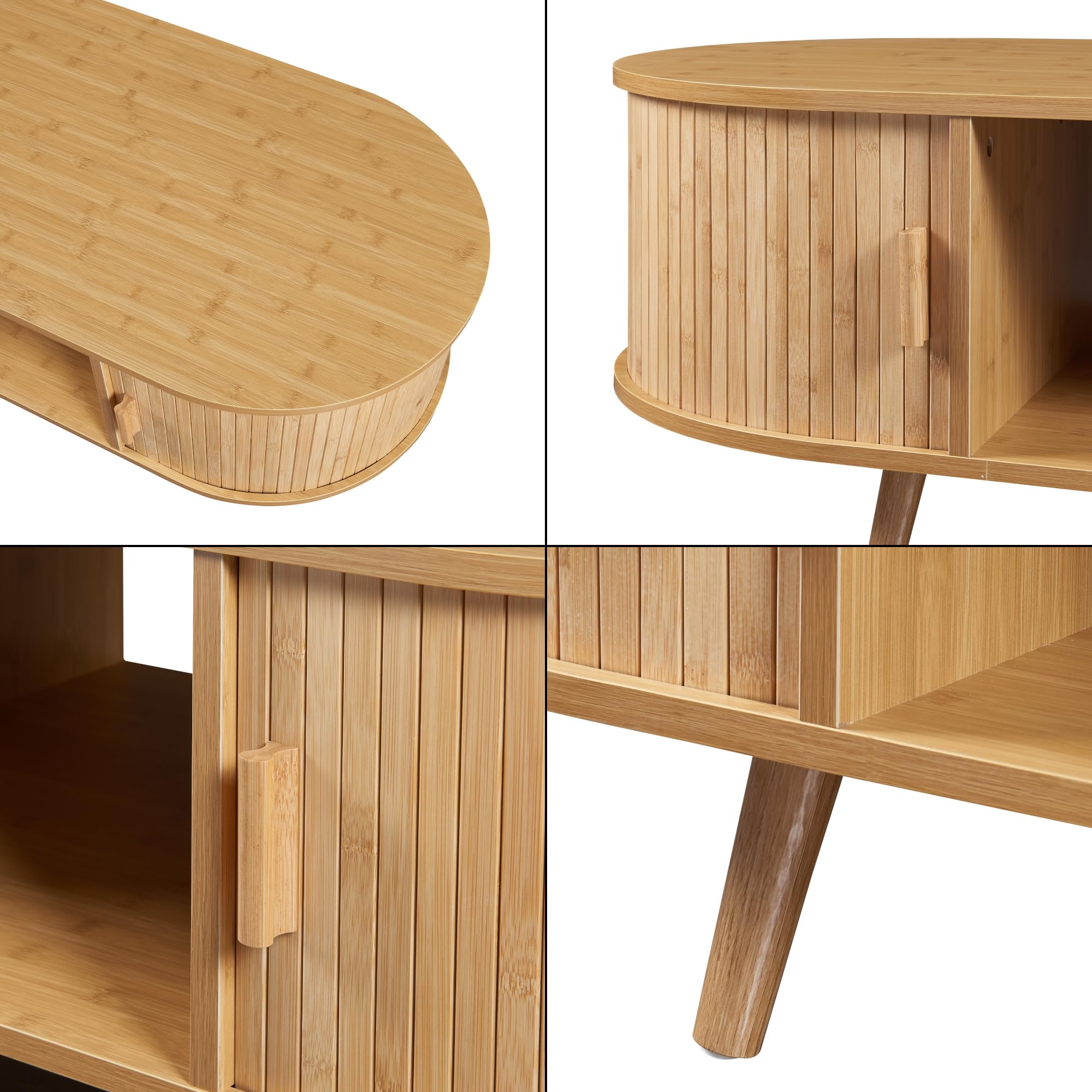 [en.casa] Tavolino da Salotto Tavolino da Caffè con Piano Ovale Scomparti e Ante Scorrevoli Tavolino Basso Tavolino Centrale per Soggiorno 120 x 55 x 40 cm Naturale