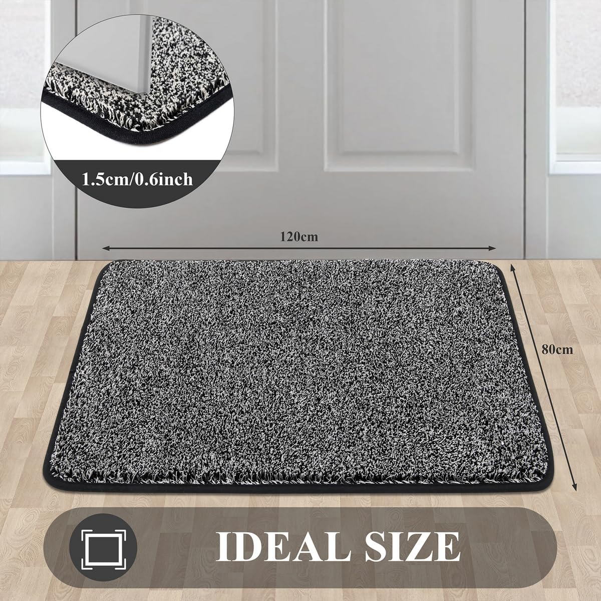 Pauwer Groß 80 x 120 cm Fußmatte Rutschfester Eingangstürmatte Waschbar strapazierfähiger Schmutzfänger Flur Teppich Türmatte für Eingang, Patio, Flur, Garten, Innen und Außen (Schwarz)