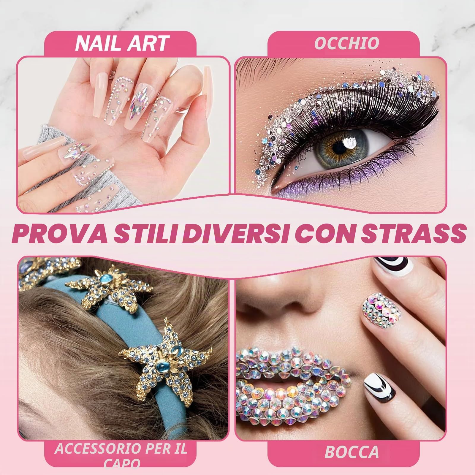 Strass Unghie, 28800 Pezzi Strass per Unghie, 24 Colori Brillantini Unghie Nail Art con Pinzetta e Penna per Punteggiatura di Strass, DIY Brillantini per Unghie, 3mm