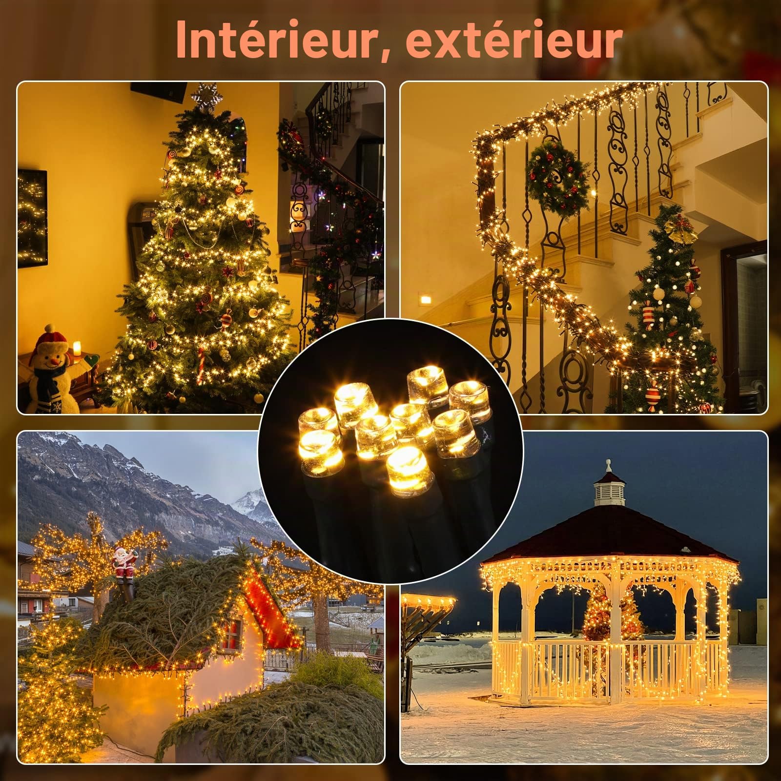 GlobaLink Guirlande Lumineuse Grappe, 10M 1000LEDs Cluster Fairy Light 8 Modes D'eclairage Lumières de Noël IP44 Étanche Guirlande Noel Sapin pour Décorer Intérieur Extérieur Jardin Patio, Blanc Chaud