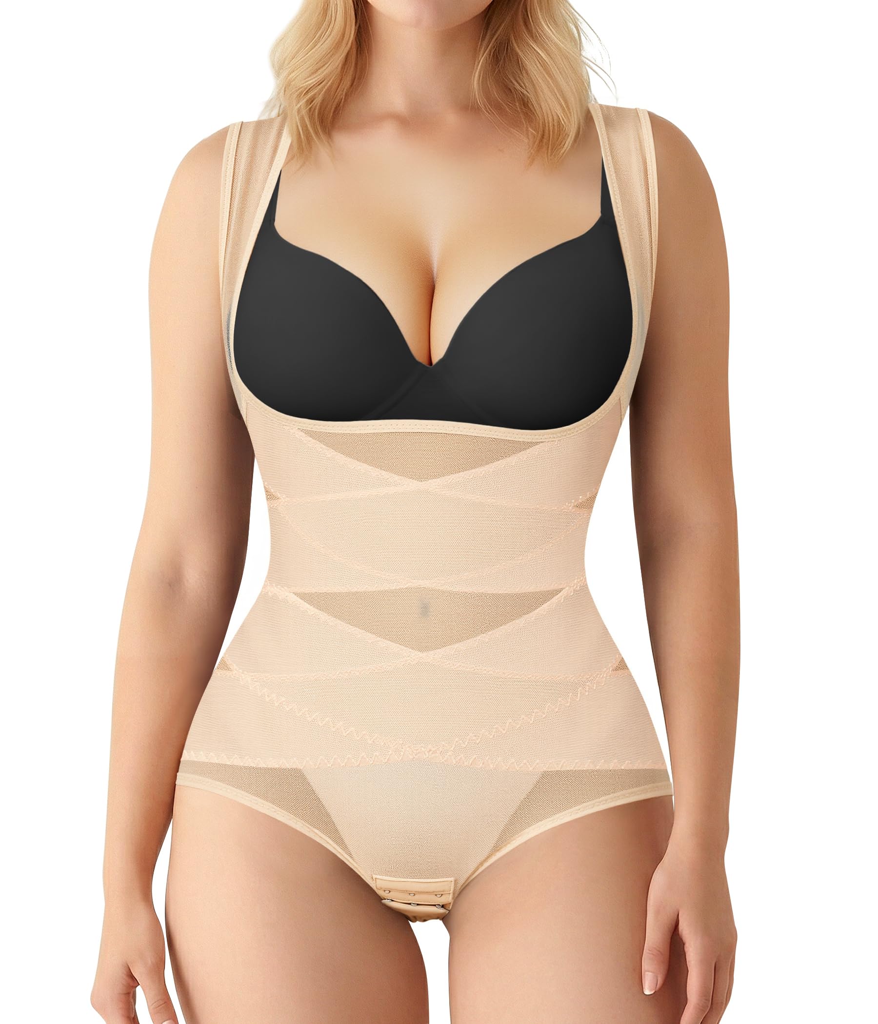 BRABIC Mesh Shapewear Bodysuit Tummy Control for Women Plus Size Faja Body Shaper Bodysuit Butt Lifter
