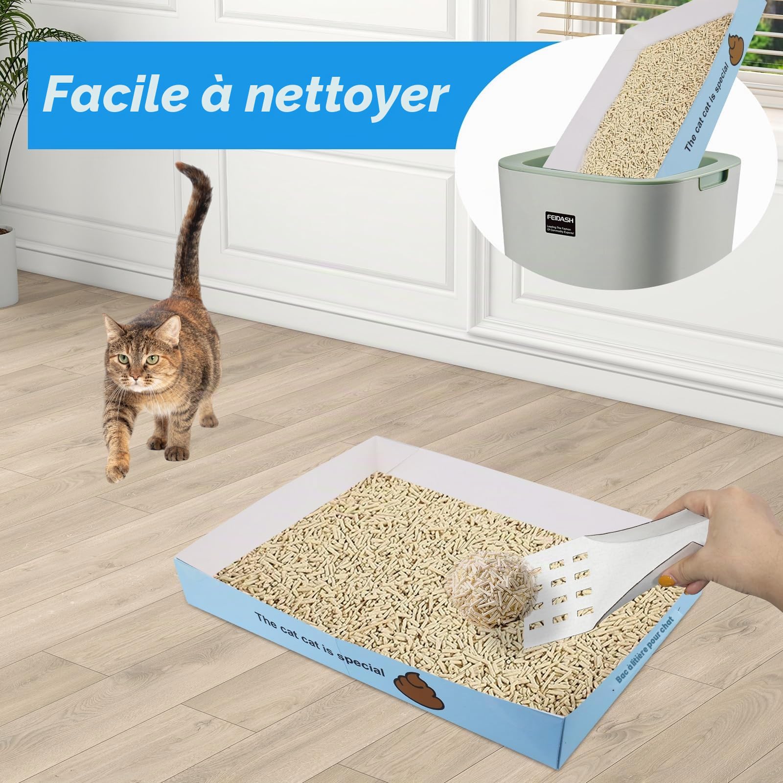 40Pcs bacs à litière jetables pour chat Plateau à litière pliable et portable avec 10 scoops à litière, 35 × 25,5 × 5cm petits accessoires pour chat pour voyager