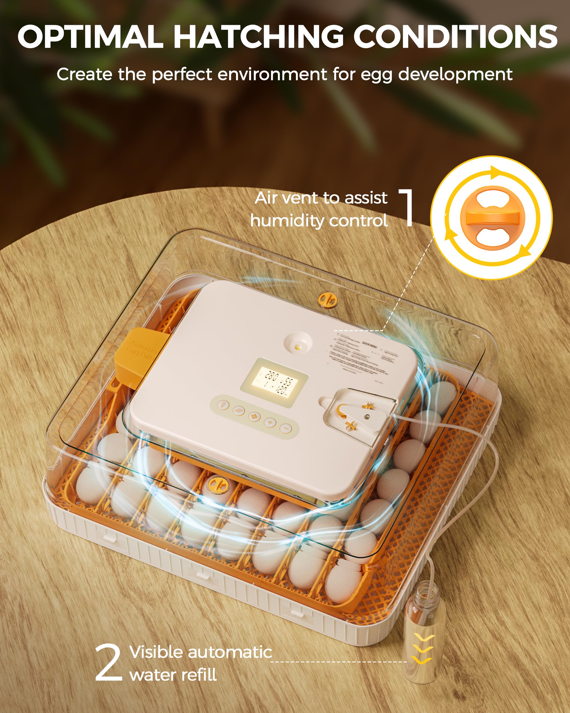 Incubadora de 56 huevos con giro automático de huevos y control de humedad, visualización de 360°, bandejas de huevos de doble tamaño para pollo, pato, ganso, pavo, codorniz y huevos de loro
