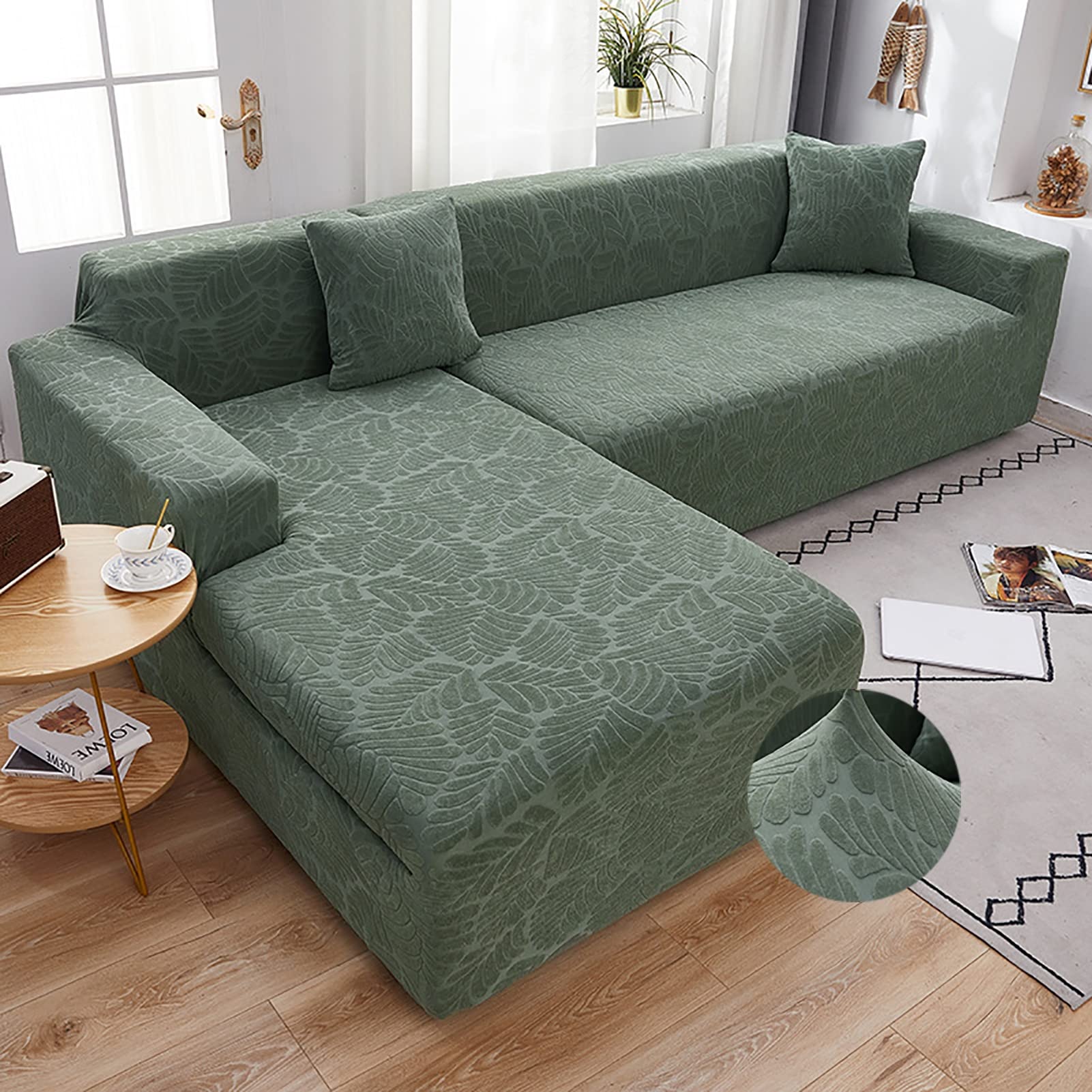 Hoge stretch bank hoes L-vorm bankhoezen sectionele bankstel voor 1 2 3 4 zits, jacquard bankhoezen voor honden katten, zachte meubelbeschermers,Beige ,2 Seater 145~185cm