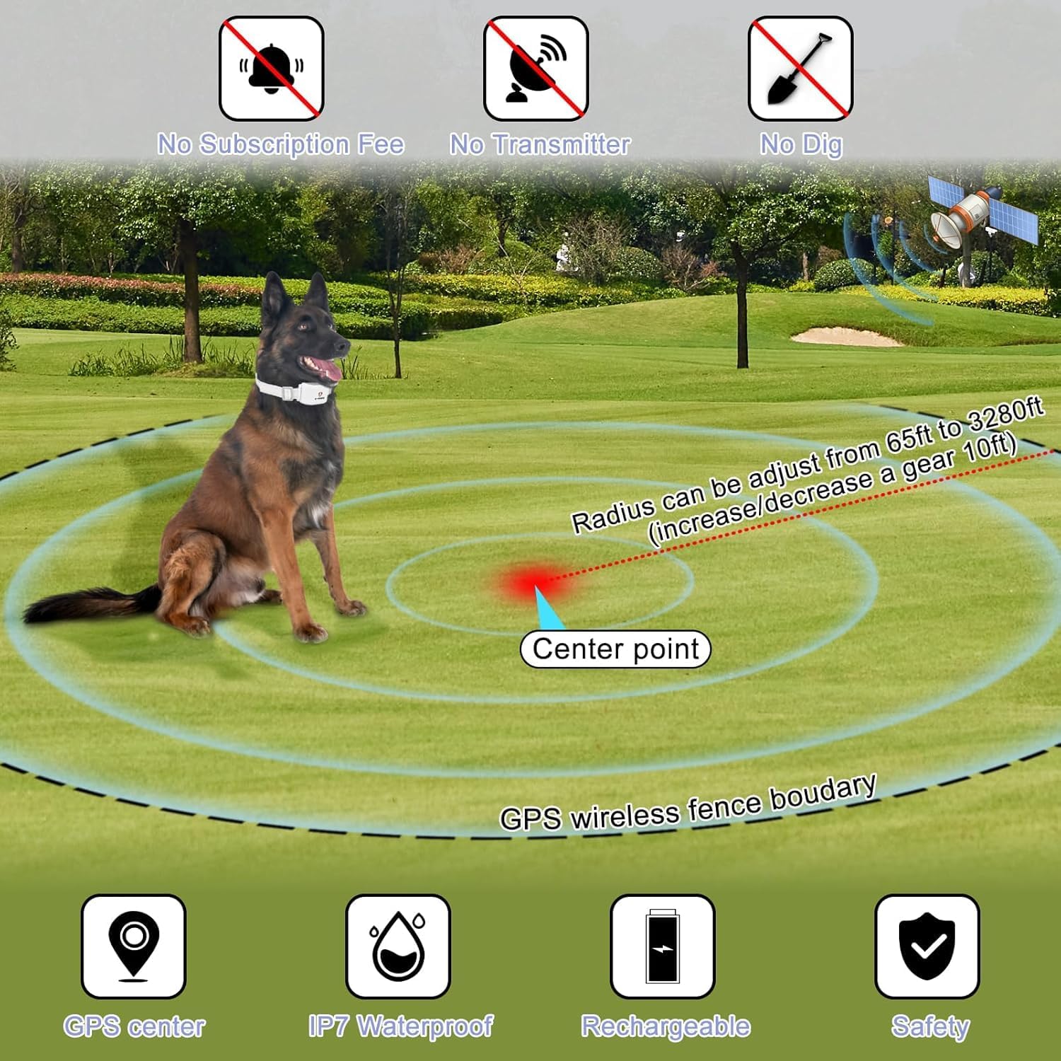 2-in-1 GPS Dog Fence & Training Collar – Wireless Electric Collar for Escape Prevention,Customizable Any-Shape Boundaries via App,Waterproof Pet Containment System for Backyard & Camping(Over 15 lbs)