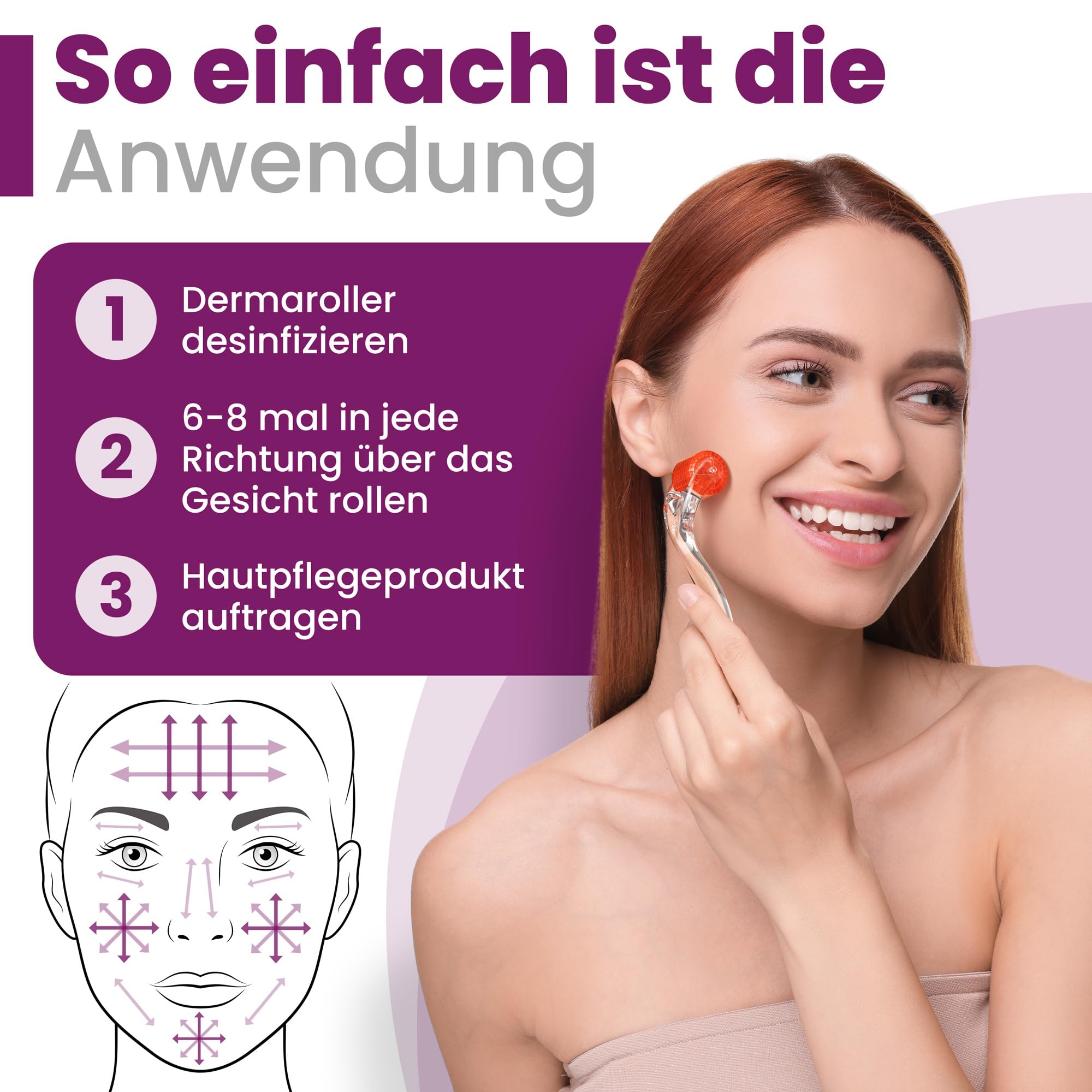 Dermaroller- 192 ECHTE NADELN- Microneedling Roller für zuhause - Professioneller Nadelroller 0,25 mm für Gesicht und Körper - Straffung und Modellierung