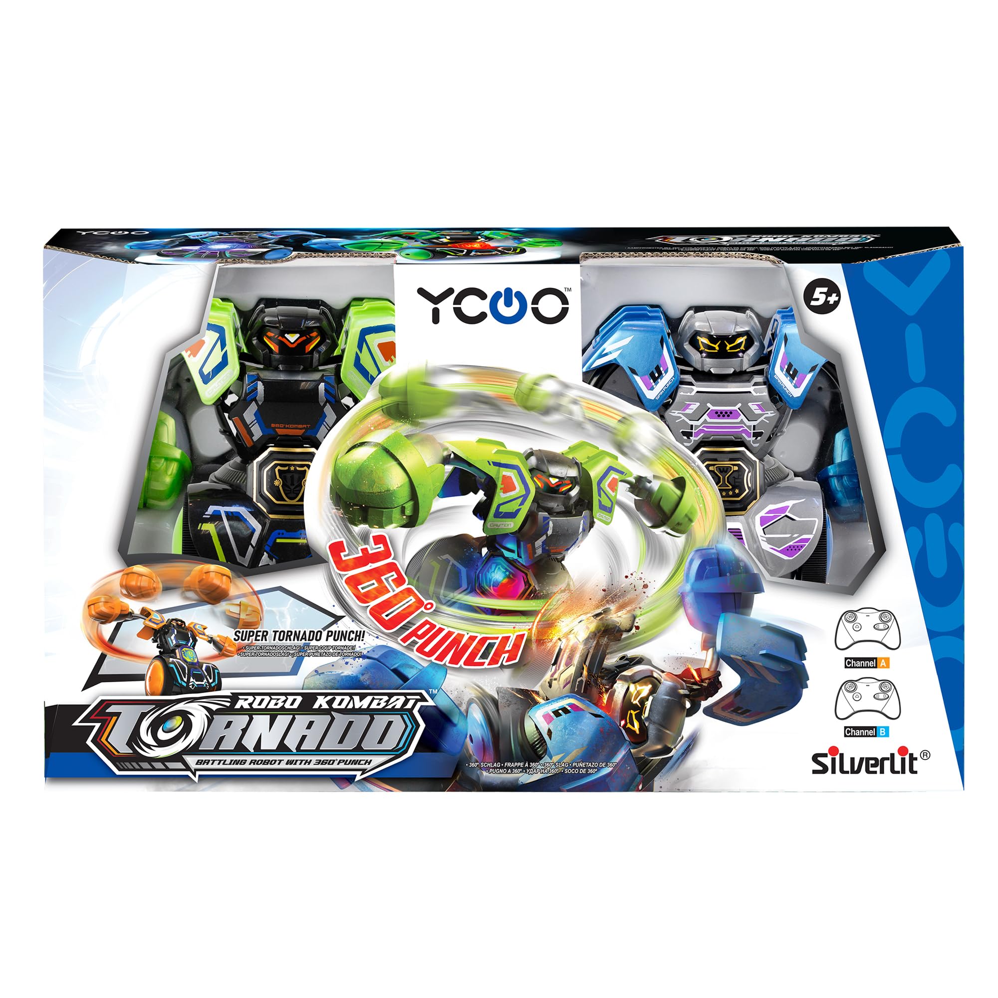 SILVERLIT - Robot Kombat Tornado - Figura de Control Remoto - Golpes superpotentes a 360° - Apunta al corazón de tu adversario para ponerle nocautar - hasta 4 Jugadores - a Partir de 5 años - 86884