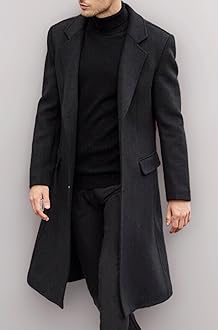 Men's Casual Trench Coat Slim Fit Notched Collar Long Jacket Overcoat Single Breasted Pea Coat wih Pockets