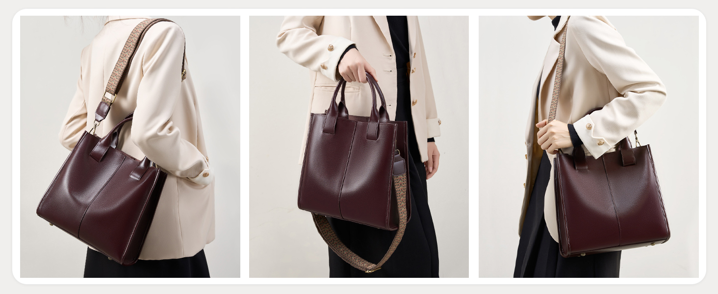 Bolso tote de cuero genuino para mujer, cierre cremallera miniatura 7