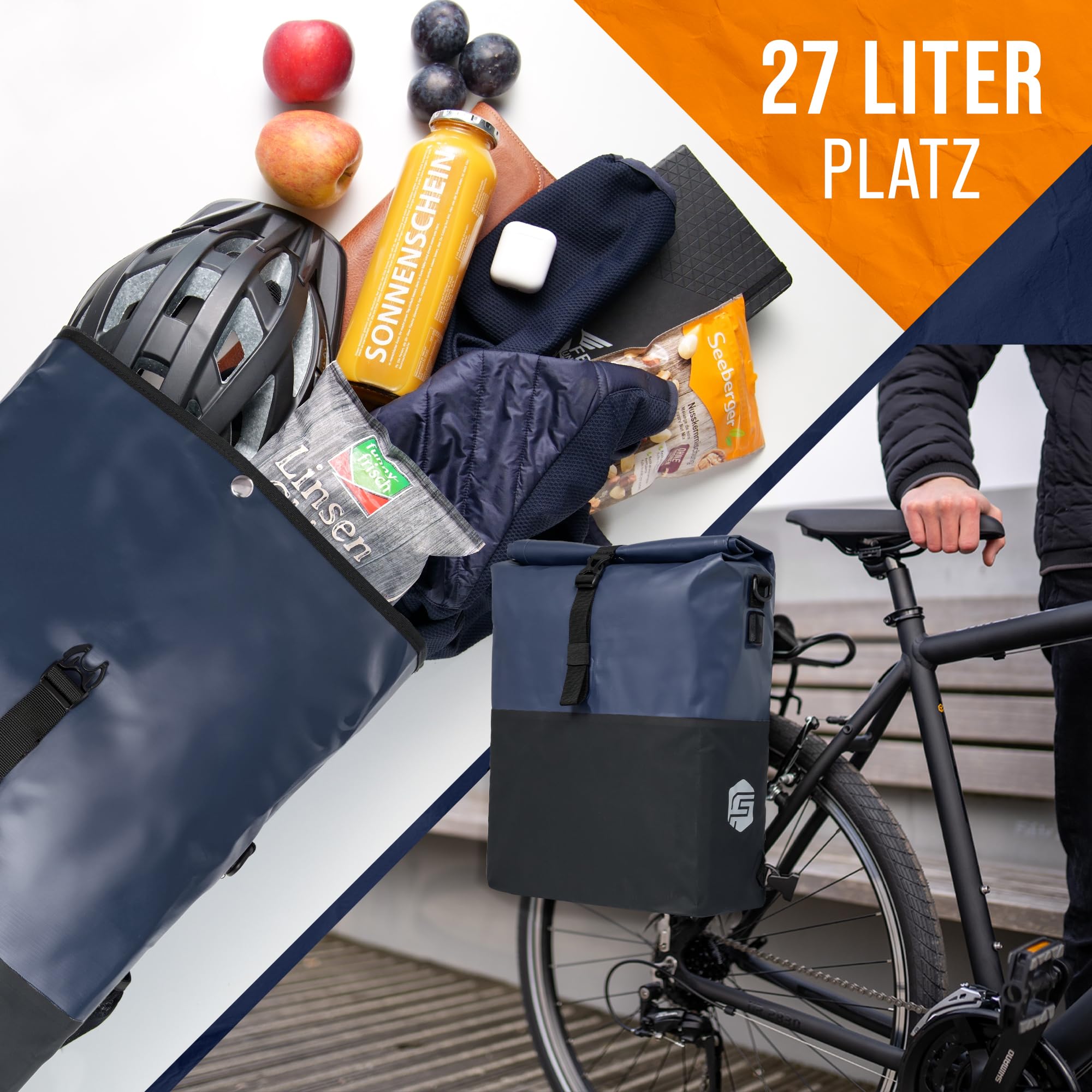Forrider 3in1 Fahrradtasche für Gepäckträger mit Rucksack Wasserdicht [27L] Gepäckträgertasche Reflektierend I Fahrradtasche Rucksack | Fahrradrucksack für Gepäckträger mit Laptopfach Fahrrad & Ebike