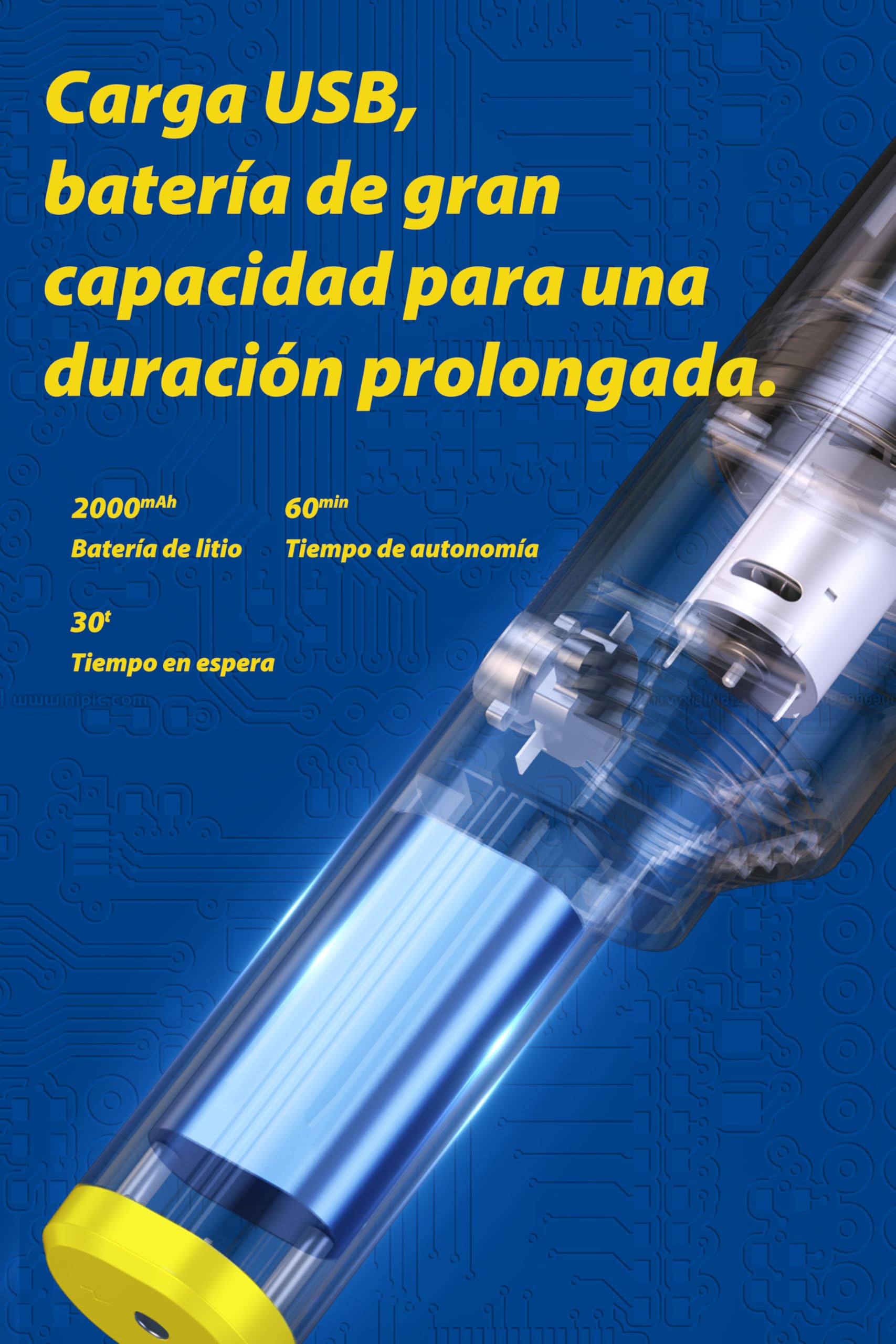 Goodyear Lineo Aspirador Portátil sin Cable para Coche, Hogar u Oficina. Motor 50W con Succión de 5.000Pa, Batería 1800mAh, Carga USB-C. Depósito 125 ml, Diseño Compacto y Silencioso