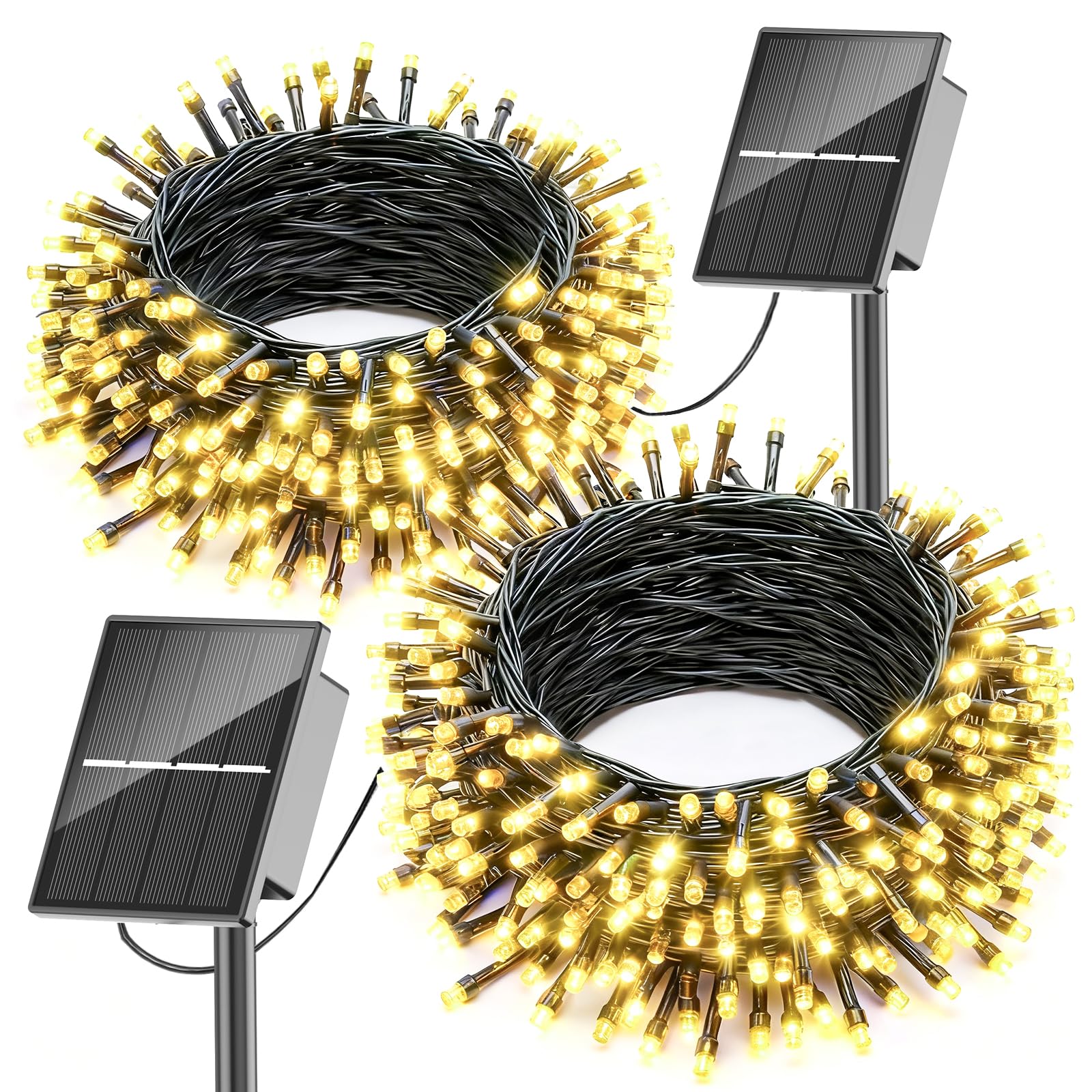 SOLARBABY 2 Pack Solar Christmas Lights Outdoor,Total 74Ft 200 LED Solar String Lights Outdoor with 8 Modes,Waterproof Warm White Fairy Light for Outside Garden Patio Xmas Tree Christmas Decoration