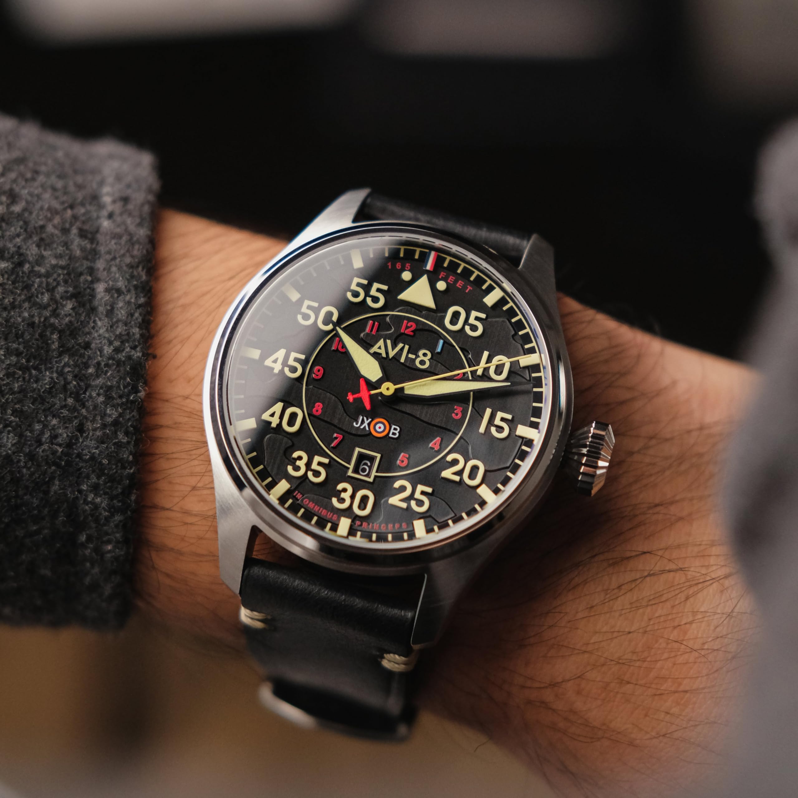 AVI-8 Hawker Hurricane Clowes Orologio da uomo 46 mm automatico Night Reaper edizione limitata con cinturino in pelle AV-4097