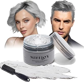 Temporary Silver Gray Hair Spray Color Wax with Dye Brush, Instant Natural Hairstyle Cream 4.23 oz, Disposable Coloring Mud for Men Women Youth, Grey Styling Pomades, Party Cosplay DIY Halloween