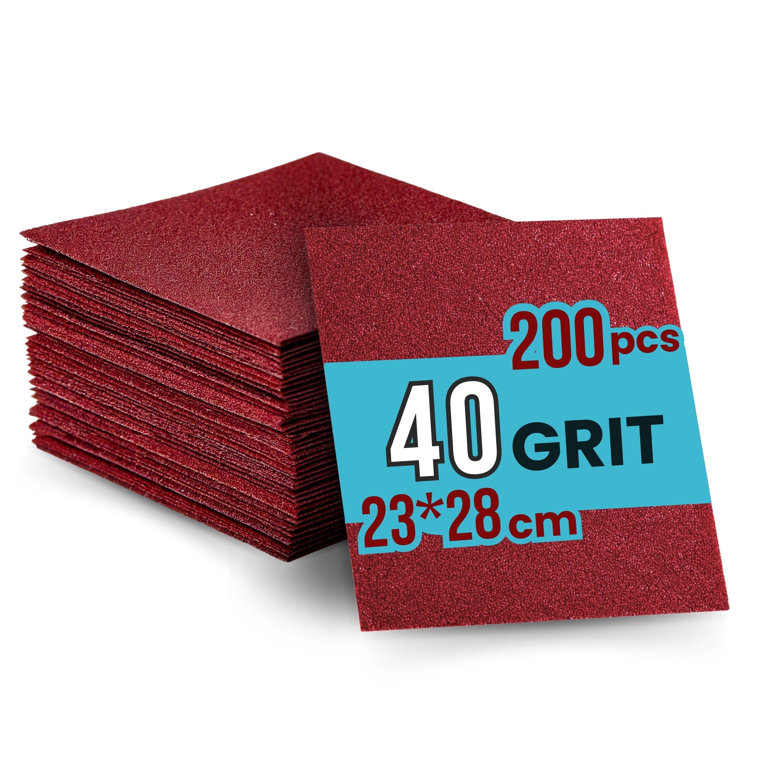 200 Feuilles Abrasives Papier de Verre 230X280 mm (40 Grit) - Papier à Poncer, Papier Abrasif à l' óxyde d'aluminium - Bois et Métal- Pour le Ponçage
