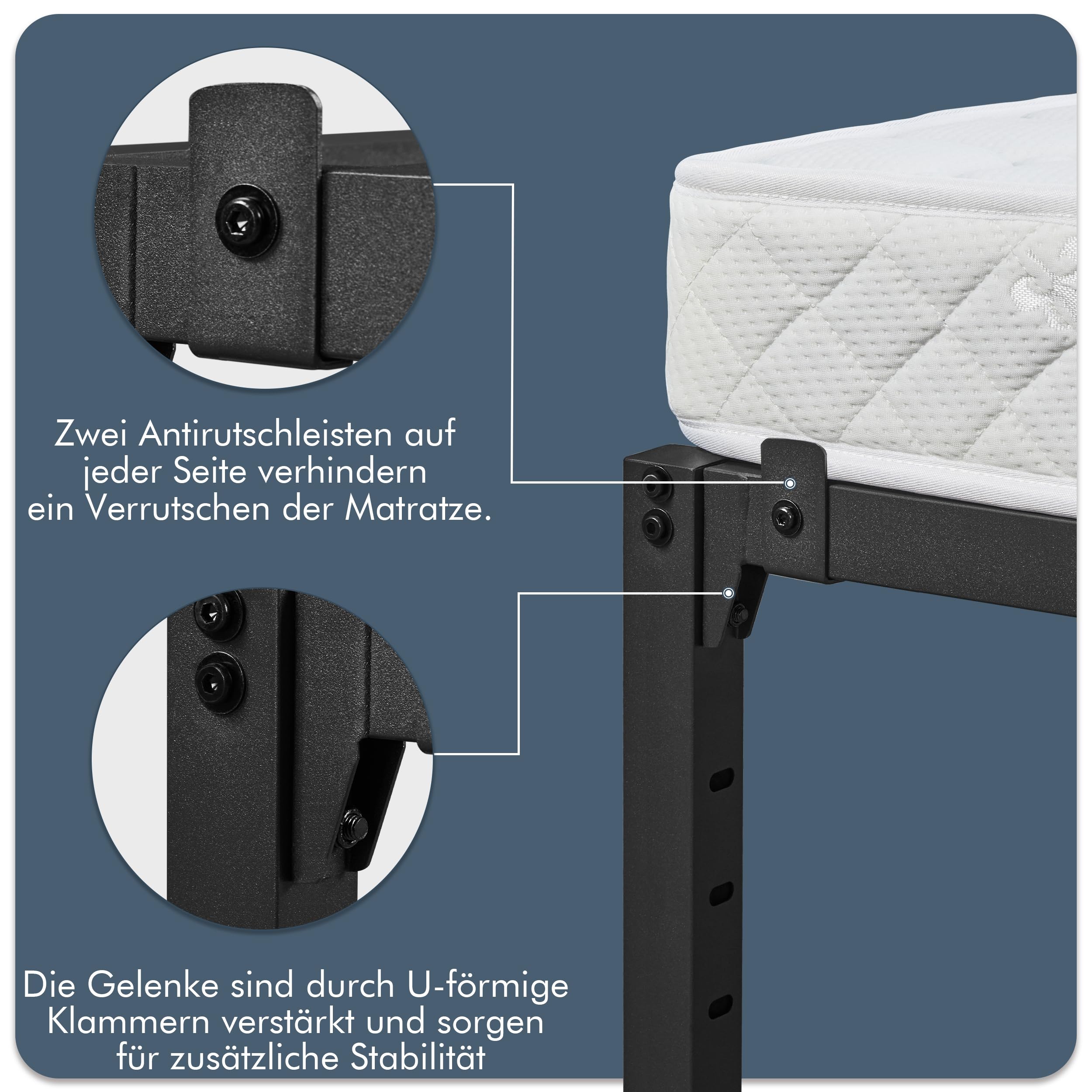 Yaheetech Bettrahmen 90 x 200 cm Metallbett Bettgestell aus Metall, Modern Jugendbett mit Lattenrost, Doppelbett Einzelbett Schwarz 41cm H