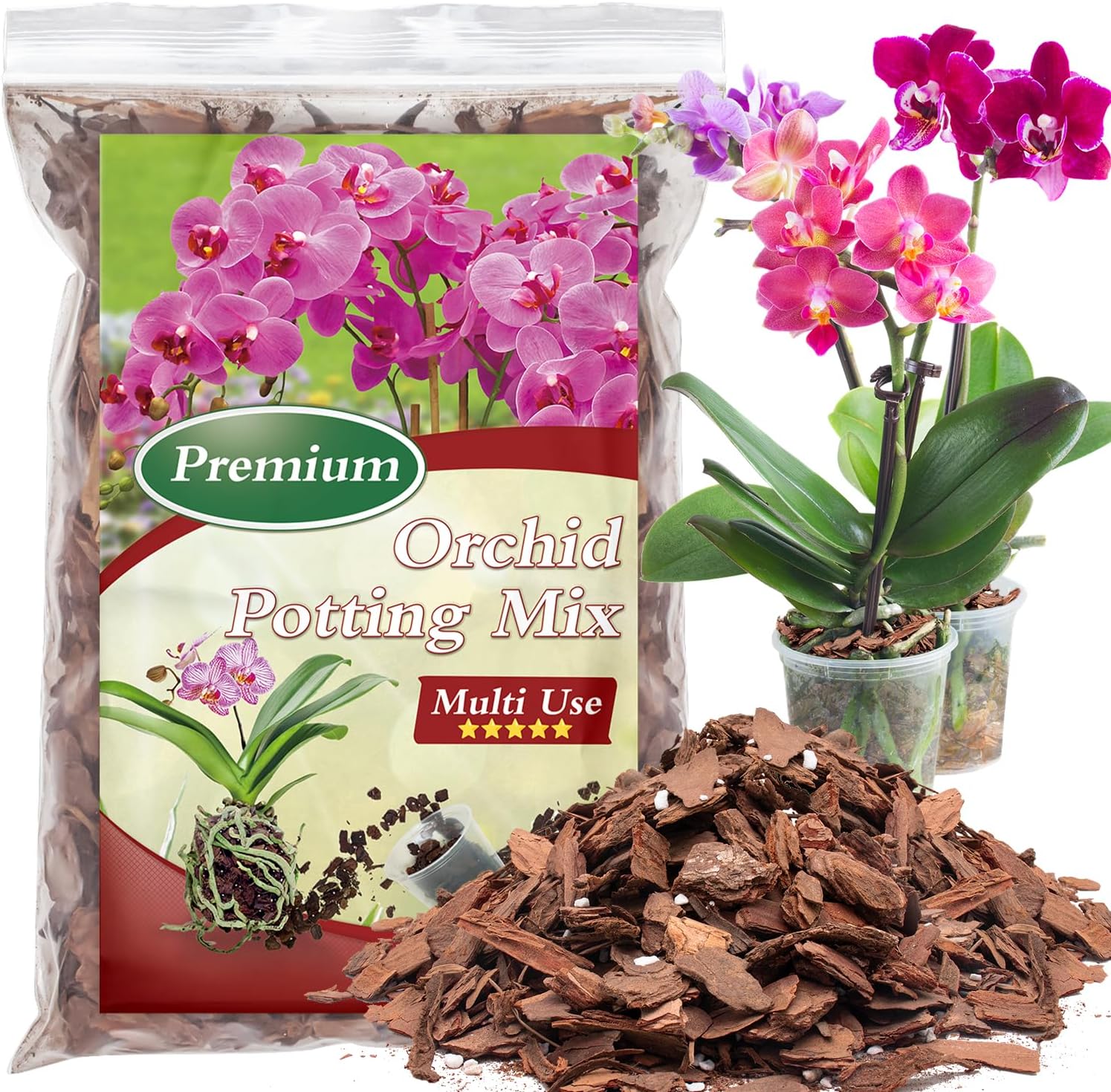 Orchid Bark Potting Mix,Premium Orchid Potting Mixture of Pine Bark and Perlite,Good Ventilation and Water Retention for Repotting Orchids and Growing Indoor Plants,1QT