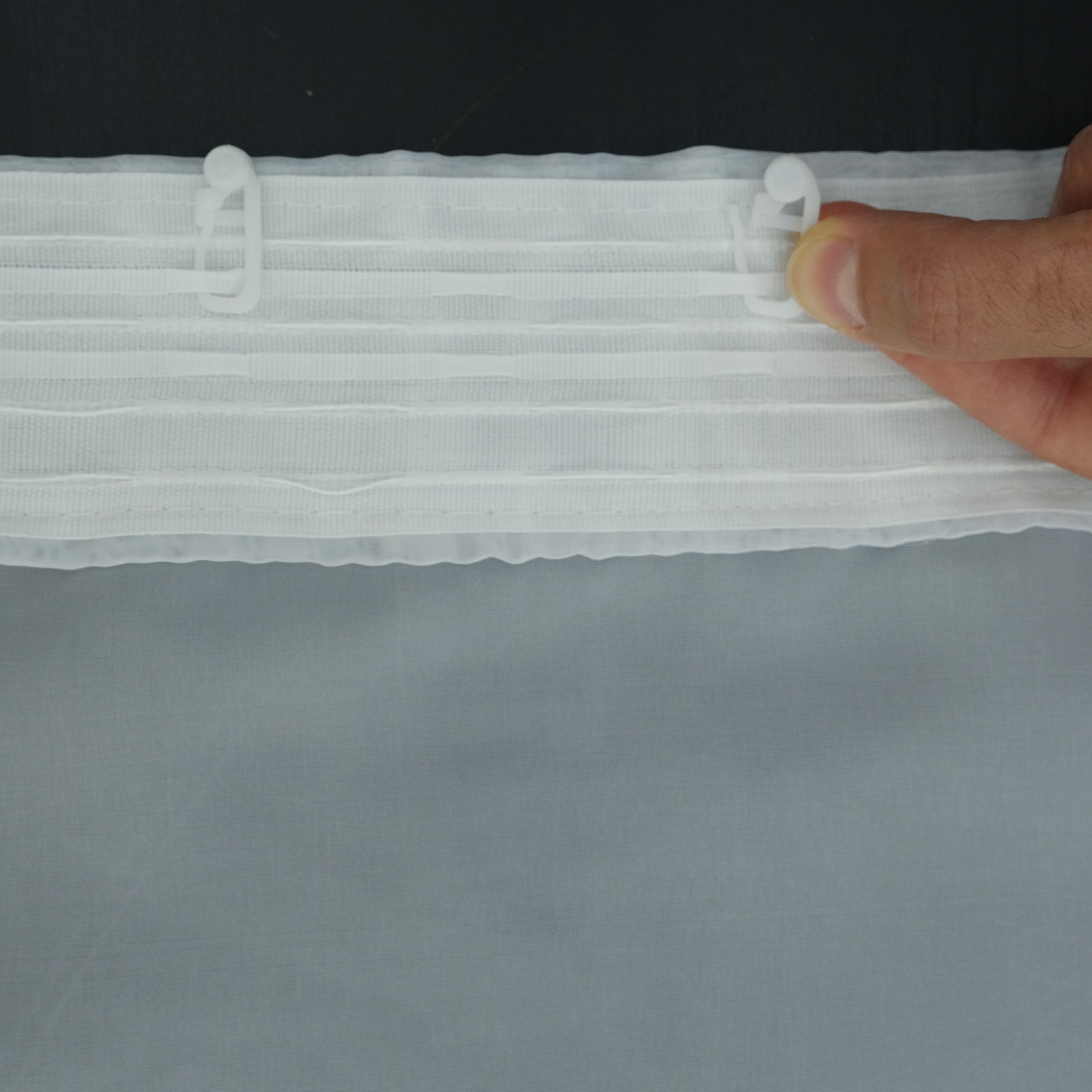 Voile Gardine Weiß mit Kräuselband Halbtransparent