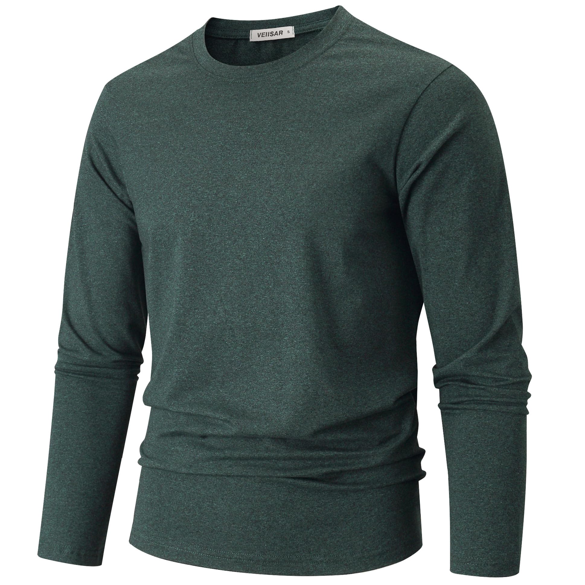 VEIISAR Herren Langarm und Kurzarm T-Shirt aus 200g Baumwolle - Zweiarben-Melange Unterzieh-Shirt - Weich, Dehnbar