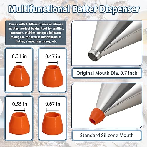 Miniatura 3 de MyLifeUNIT Dispensador de masa para panqueques, dispensador de pastel de acero inoxidable de calibre múltiple de 20 onzas con soporte para