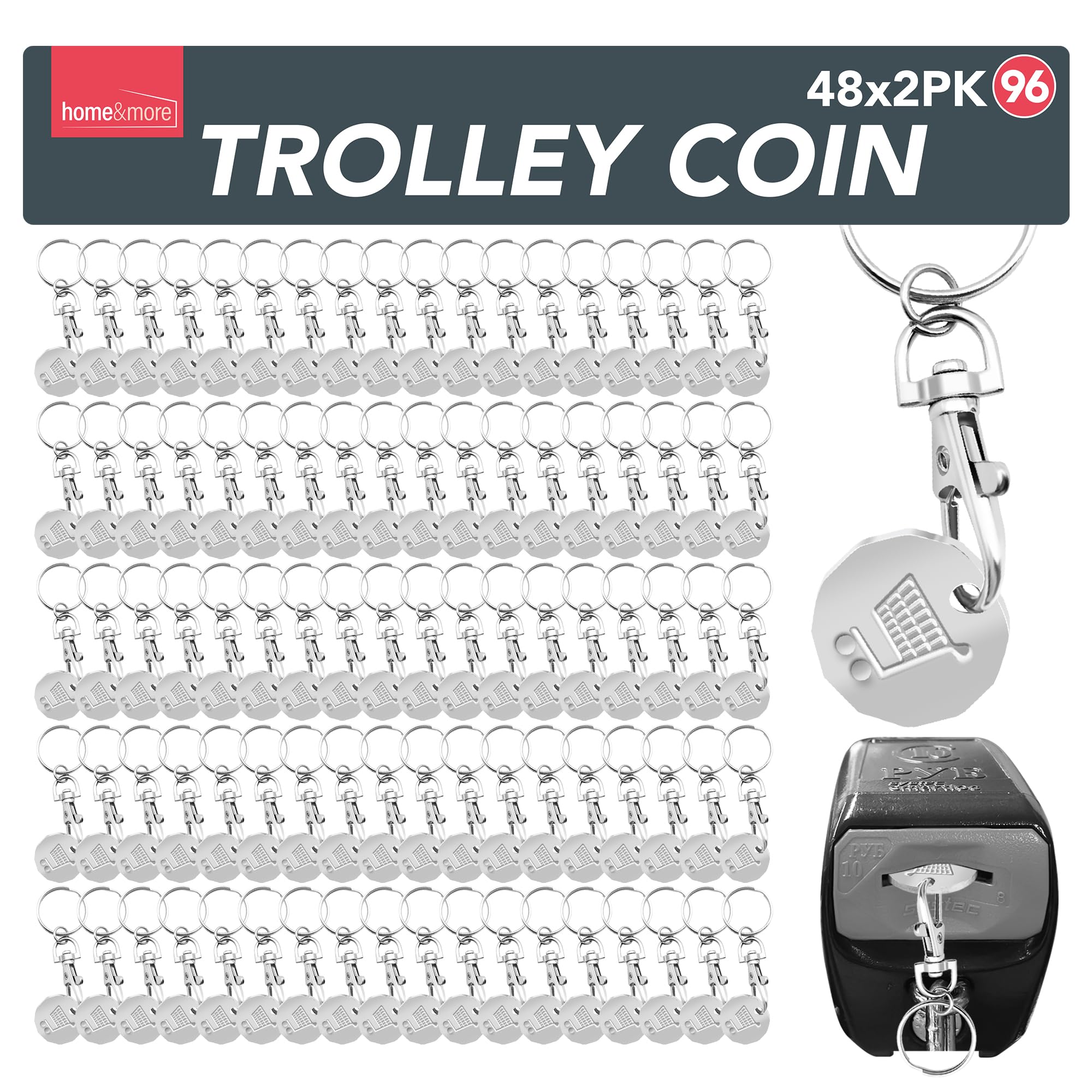 SOL 96pk Trolley and Locker Coin - UK Pound Token Keyring for Shopping Trolleys - Durable Metal Shopping Token with Key Clip
