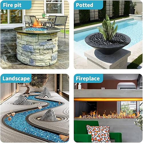 Miniatura 6 de HOMREST Rocas redondas de vidrio de fuego para exteriores de 10 libras, gotas redondas para hogueras, cuentas de vidrio templado reflectantes de 34