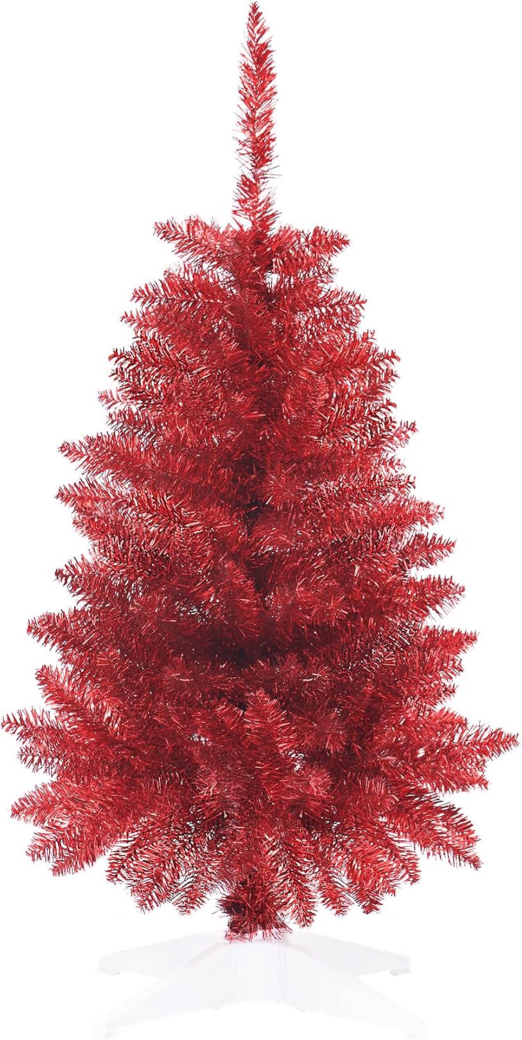 Mini Christmas Tree 3FT Artificial Desktop Xmas Tree for Holiday Decor 160 Branch Tips, Red