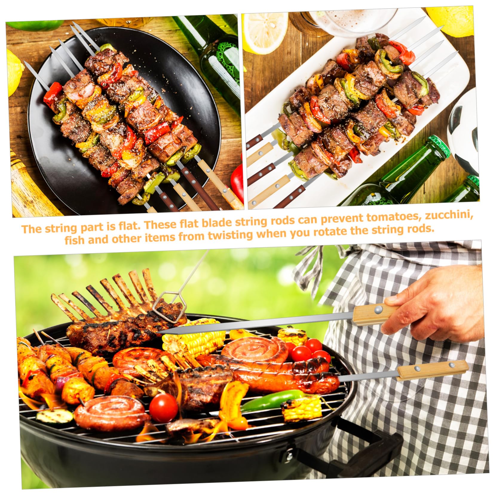 Didiseaon 12pezzi Spiedini Per Portatili in Acciaio Inox Utensili Multifunzione Per Barbecue Spiedini Professionali Con Manico in Legno Accessori Per Esterno