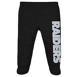 Gerber NFL Oakland Raiders 3 Pack Bodysuit Footed Pant and Cap Registry Gift Set, black/white Oakland Raiders, 0-3M