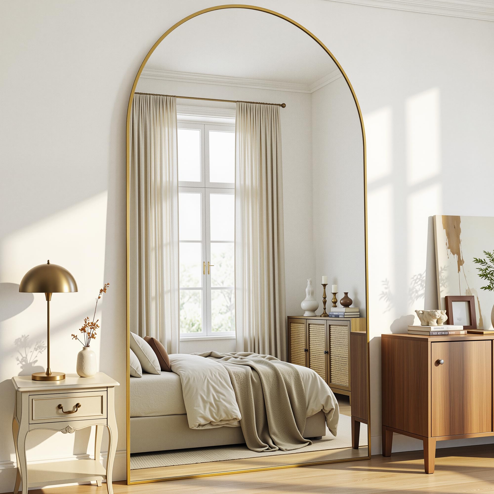 Antok Full Length Mirror, 46"x86" Floor Mirror with Stand, Gold, Arched