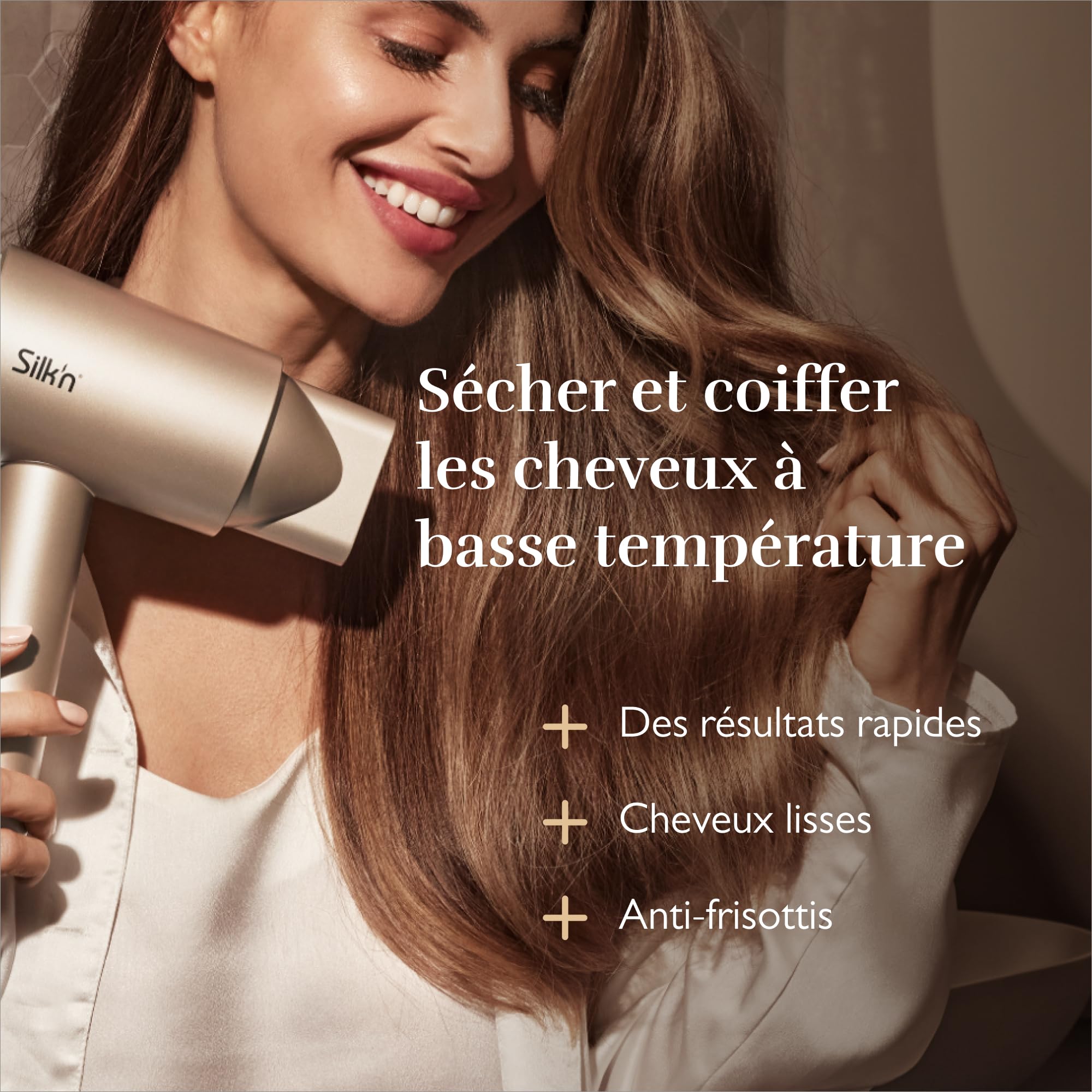 Silk'n Sèche cheveux - SilkyAir Pro - Technologie ionique et flux d'air concentré - Diffuseur , 2 concentrateurs et étui de voyage inclus - Silencieux - Écran LED - 18 modes - 1600 Watt - Or rose