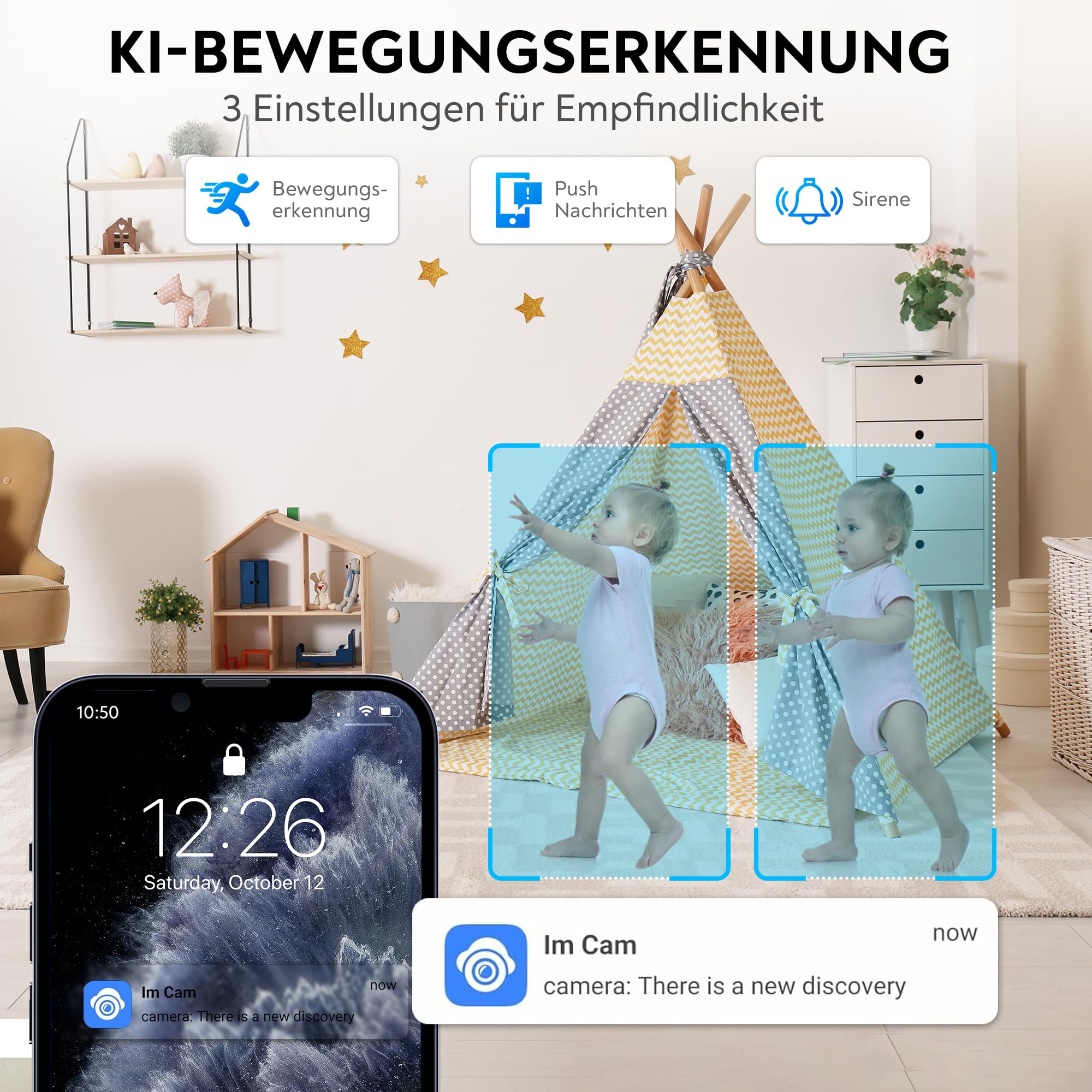 WLAN PTZ Überwachungskamera Auto-Tracking Video Anrufkamera, Telefonkamera mit Gegensprechfunktion für Kinder Senioren und Haustier Überwachung mit App, Nachtsicht, KI Bewegungsverfolgung