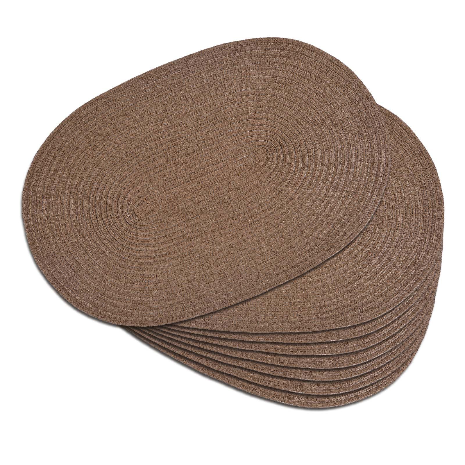 Noctiflorous Oval Braided Placemats Set of 8 Woven 12x18 Inch Non Slip Washable Heat Resistant Place Mats Round Tablemats for Dining Kitchen Party Daily Table Decor Dinner Mats (Plain Brown, 8)