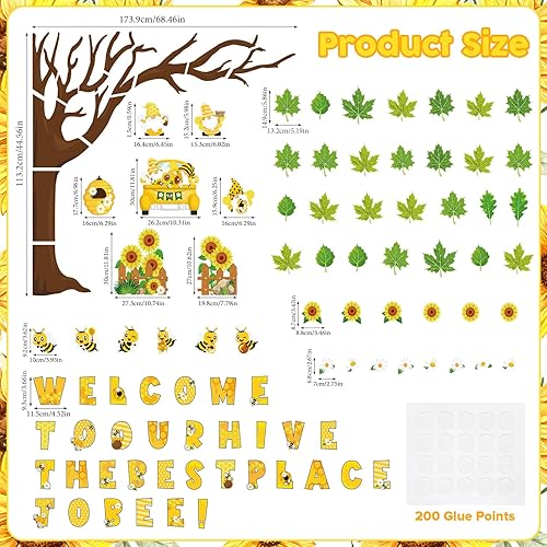 Miniatura 2 de Pajean Juego de 104 tablones de anuncios de árbol de aula, diseño de abeja, girasol, decoración de tablones de anuncios para primavera y verano,