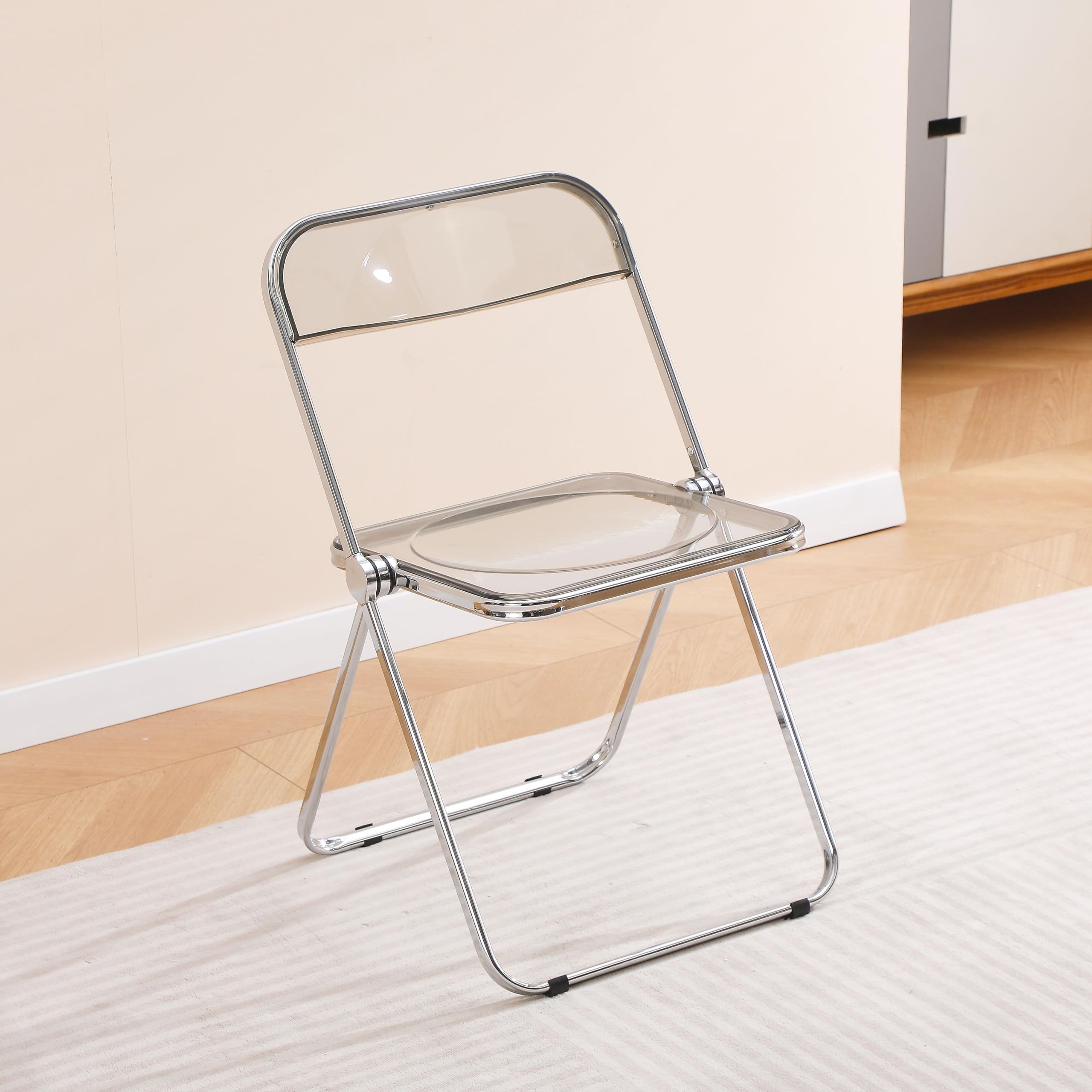 Silla Plegable Transparente, diseño Moderno - Estructura cromada - Adecuada para Comedor, salón, cristalina, Transparente, 48 x 48 x 76 cm